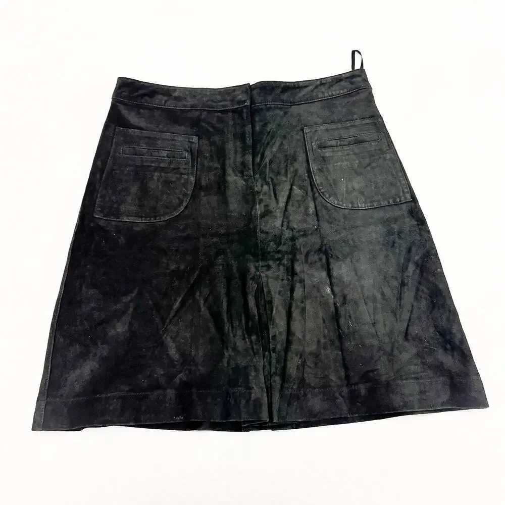 Lilly Pulitzer Black Suede Leather Skirt Front Pockets Size 10